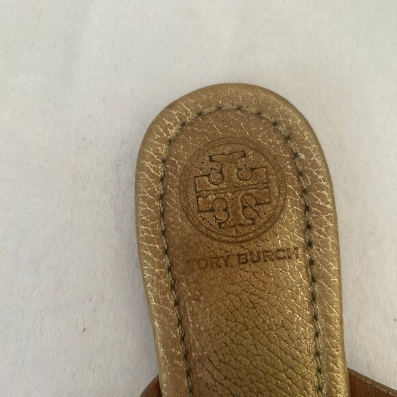 Tory Burch Miller Sandals Womens Size 6.5 Metallic Gold Leather Thong Flip Flop - Picture 5 of 7